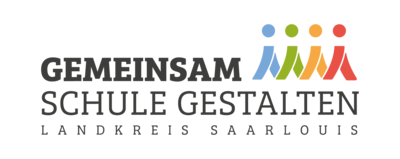 Logo der Schulentwicklung des Landkreises: 5 bunte Figuren halten sich an den Händen