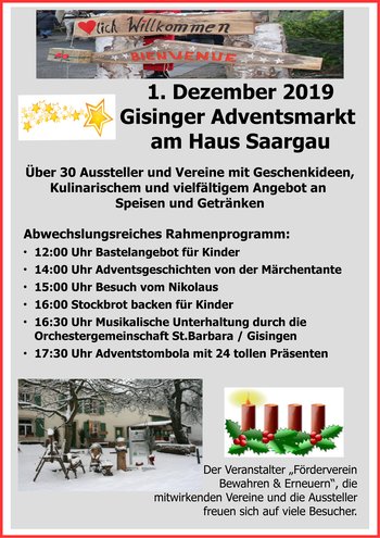 Plakat Adventsmarkt 2019 mit Programm