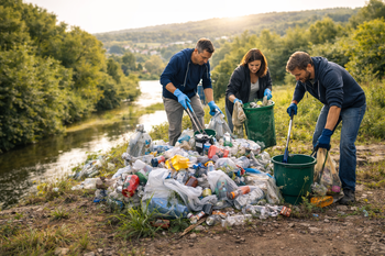 Menschen sammeln Müll in der Natur